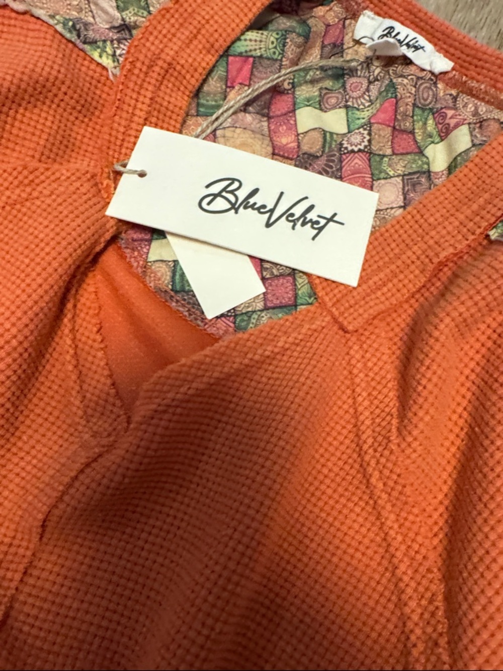 BlueVelvet NWT Orange Waffle Patchwork KAFTAN SLEEVES POCKETS Tunic Top - Picture 6 of 7